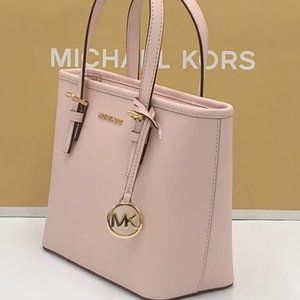 Michael Kors Jet Set Travel XS Saffiano Leather Top-Zip Tote Bag Powder Blush